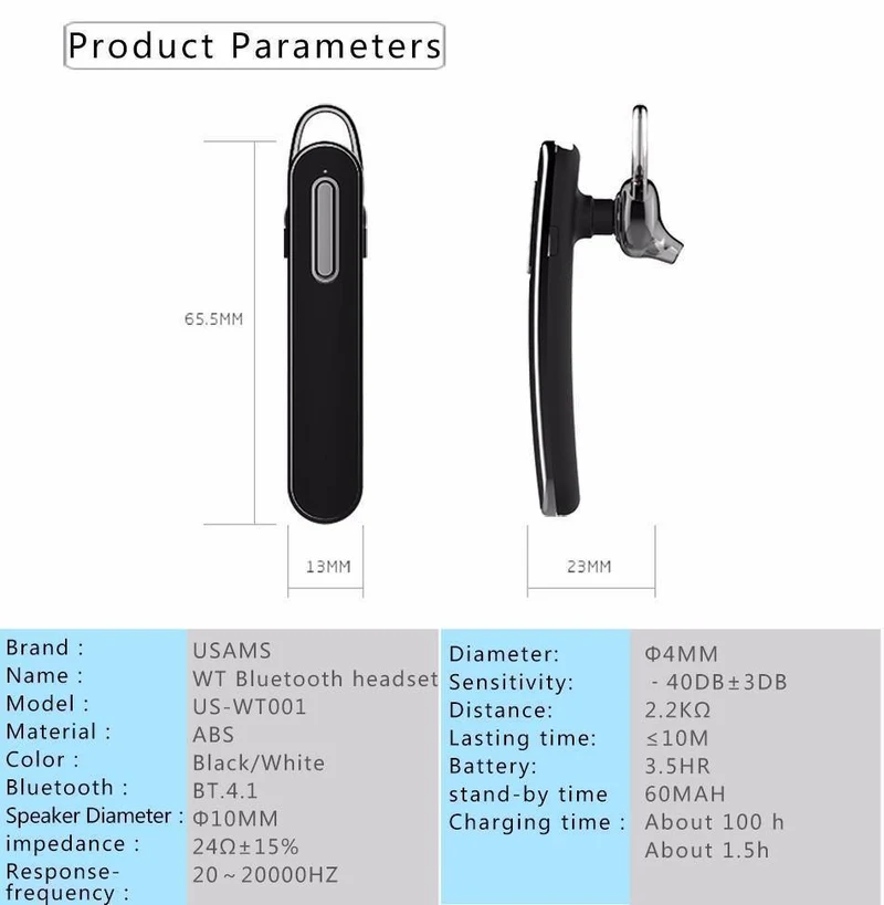 USAMS Stereo Bluetooth Kopfhörer Headset In-Ear Bluetooth Wireless 4.1 Für iPhone Samsung Xiaomi In-Ear-Kopfhörer Mikrofon Handfrei