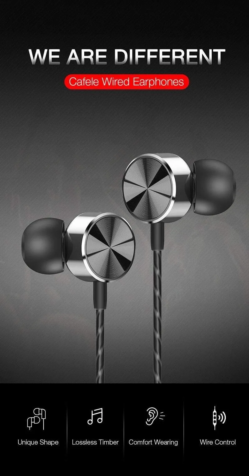 CAFELE Professioneller In-Ear-Kopfhörer mit Kabel, High-Fidelity-Klangqualität, Metall, schwerer Bass, Musik, kabelgebundener Kopfhörer für Telefon
