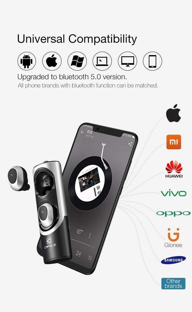 CAFELE In-Ear Bluetooth-Kopfhörer Drahtlose Ohrhörer Metall Heavy Bass Business-Kopfhörer High-Fidelity-Klangqualität für Sportmusik