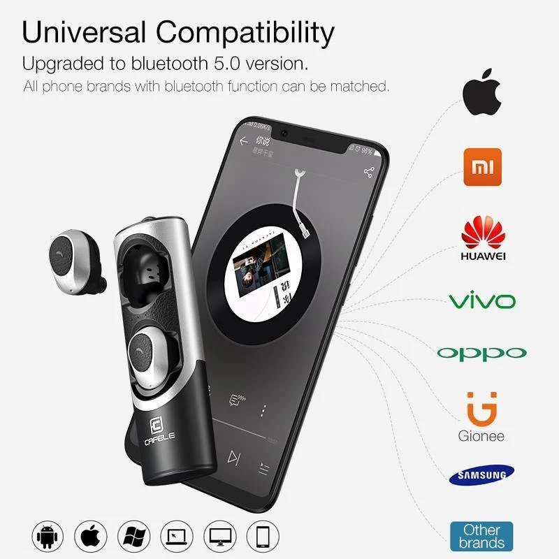 CAFELE In-Ear Bluetooth-Kopfhörer Drahtlose Ohrhörer Metall Heavy Bass Business-Kopfhörer High-Fidelity-Klangqualität für Sportmusik