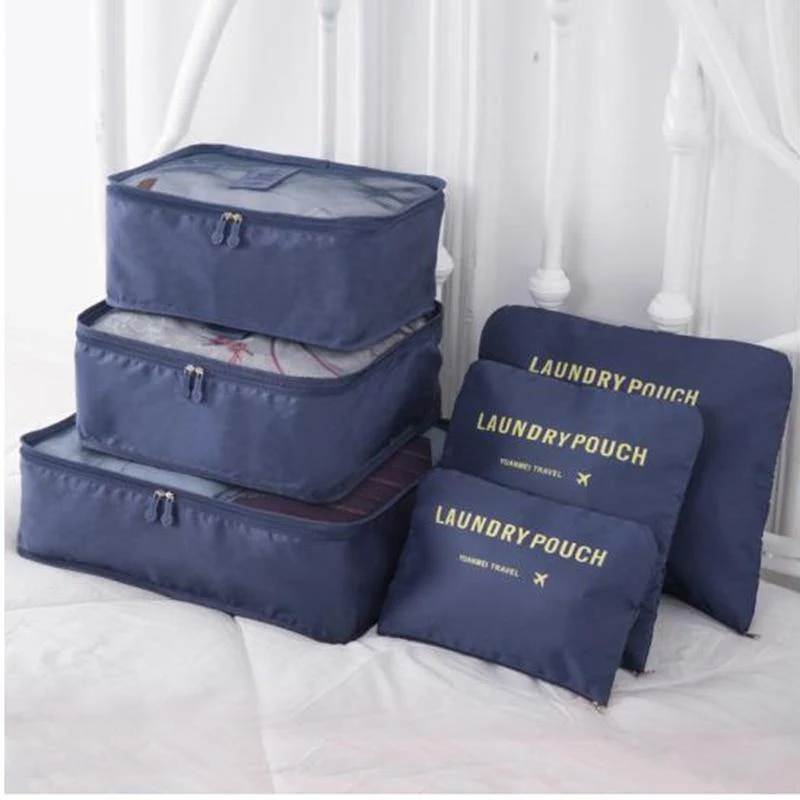 Nylon-Verpackungswürfel, Reisetaschensystem, langlebig, 6-teiliges Set, große Kapazität an Taschen, Unisex, Kleidung, Sortierung, Organisieren, Großhandel