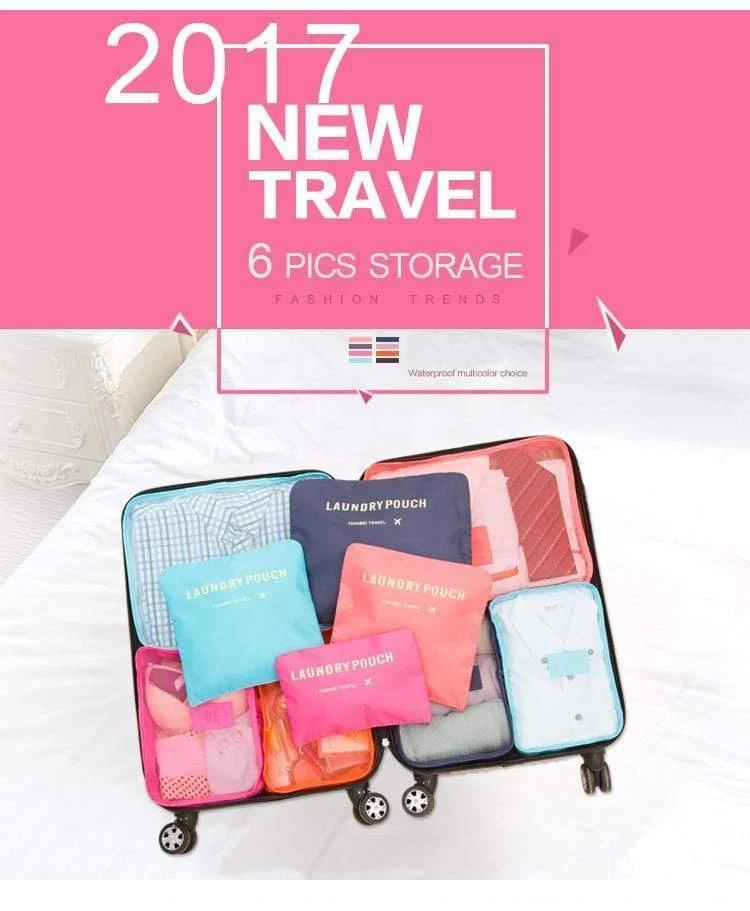 Nylon-Verpackungswürfel, Reisetaschensystem, langlebig, 6-teiliges Set, große Kapazität an Taschen, Unisex, Kleidung, Sortierung, Organisieren, Großhandel