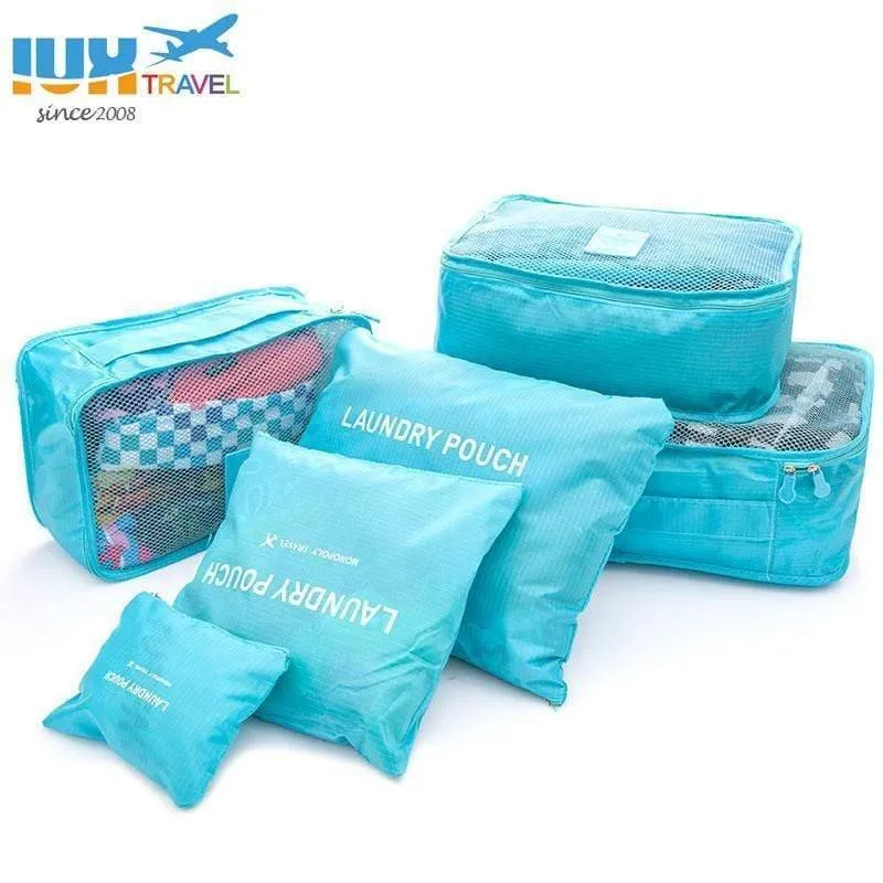 6pcs / set Männer und Frauen Gepäck Reisetaschen Verpackung Würfel Veranstalter Mode Doppel Reißverschluss Wasserdichte Polyester Tasche Großhandel