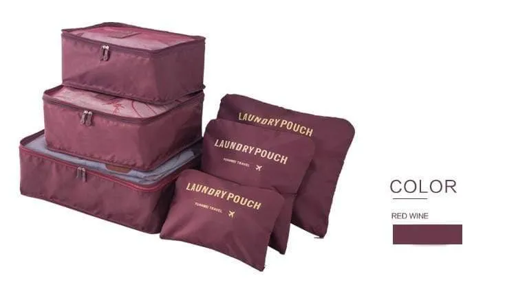 6pcs / set Männer und Frauen Gepäck Reisetaschen Verpackung Würfel Veranstalter Mode Doppel Reißverschluss Wasserdichte Polyester Tasche Großhandel