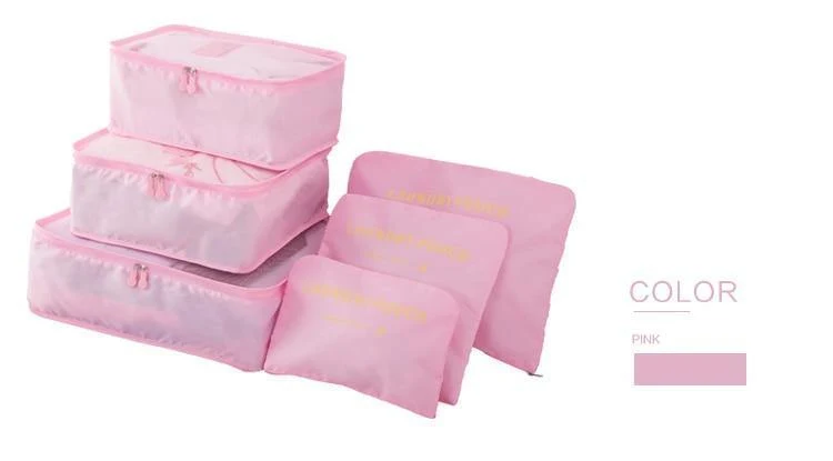 6pcs / set Männer und Frauen Gepäck Reisetaschen Verpackung Würfel Veranstalter Mode Doppel Reißverschluss Wasserdichte Polyester Tasche Großhandel