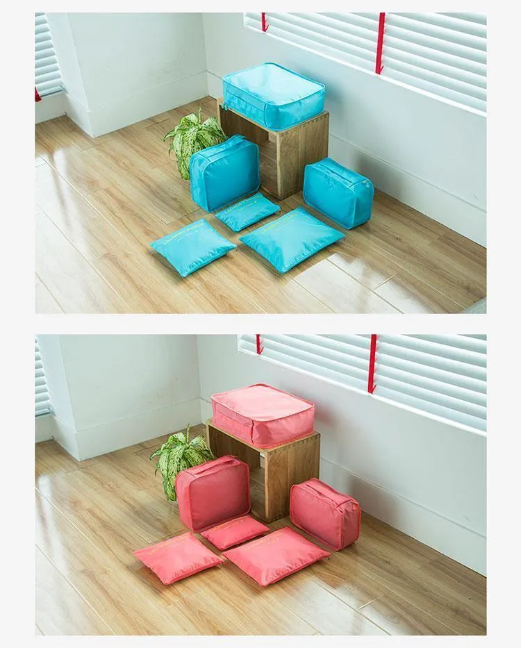 6 Teile/satz Mode Große Kapazität Zipper Nylon Wasserdichte Frauen Reisetasche Gepäck Organizer Verpackung Tasche Cube Männer Reise Tasche