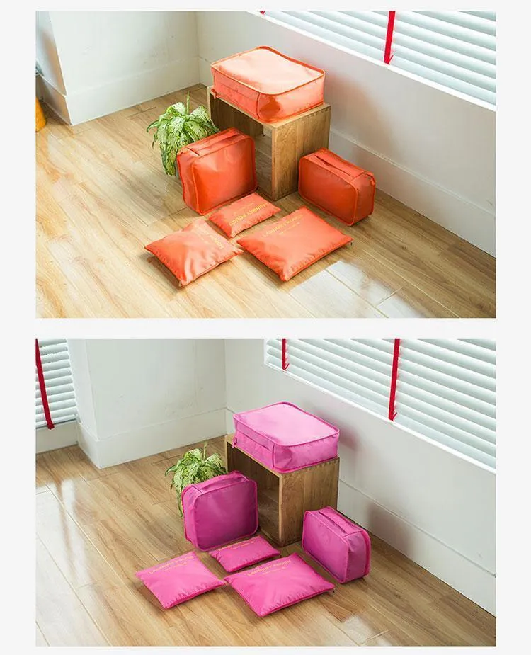 6 Teile/satz Mode Große Kapazität Zipper Nylon Wasserdichte Frauen Reisetasche Gepäck Organizer Verpackung Tasche Cube Männer Reise Tasche