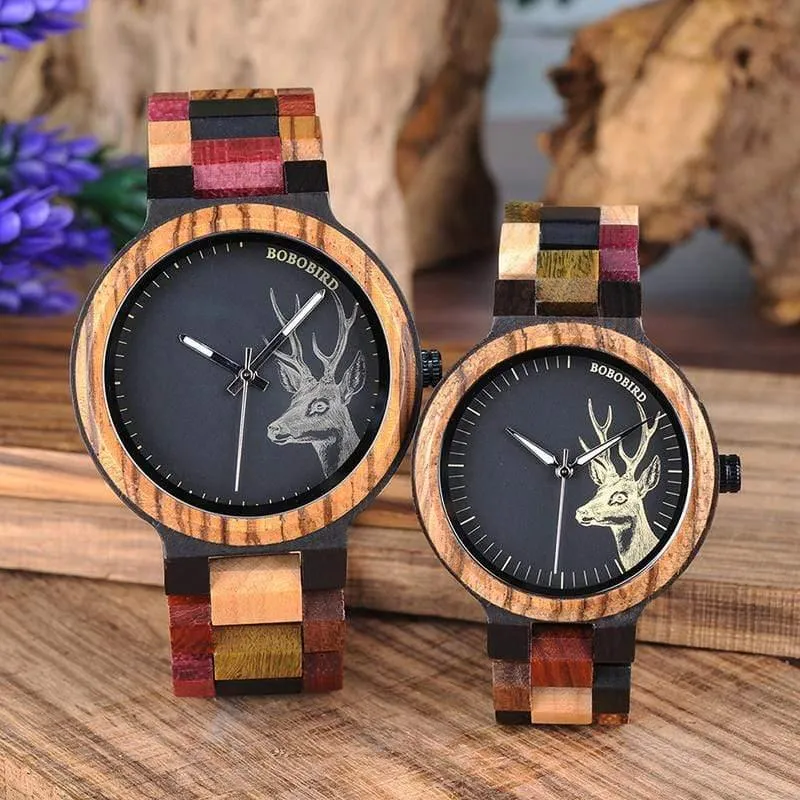 Paar Holz Uhren Männer Frauen Quarz Liebhaber armbanduhr Damen Elch Hirsche Quarz Armbanduhr geschenk erkek kol saati