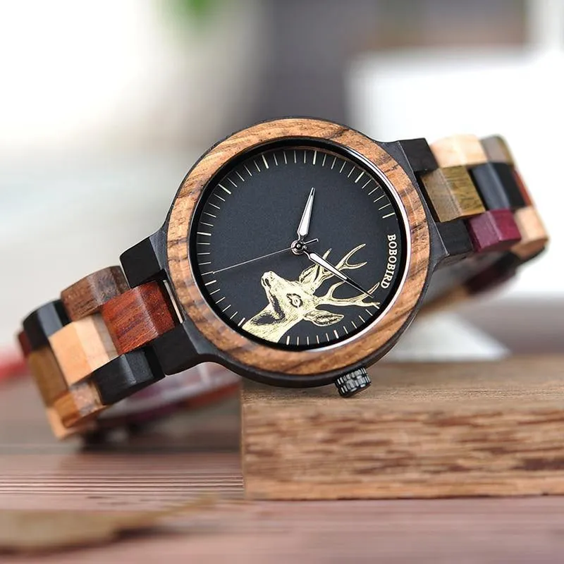 Paar Holz Uhren Männer Frauen Quarz Liebhaber armbanduhr Damen Elch Hirsche Quarz Armbanduhr geschenk erkek kol saati