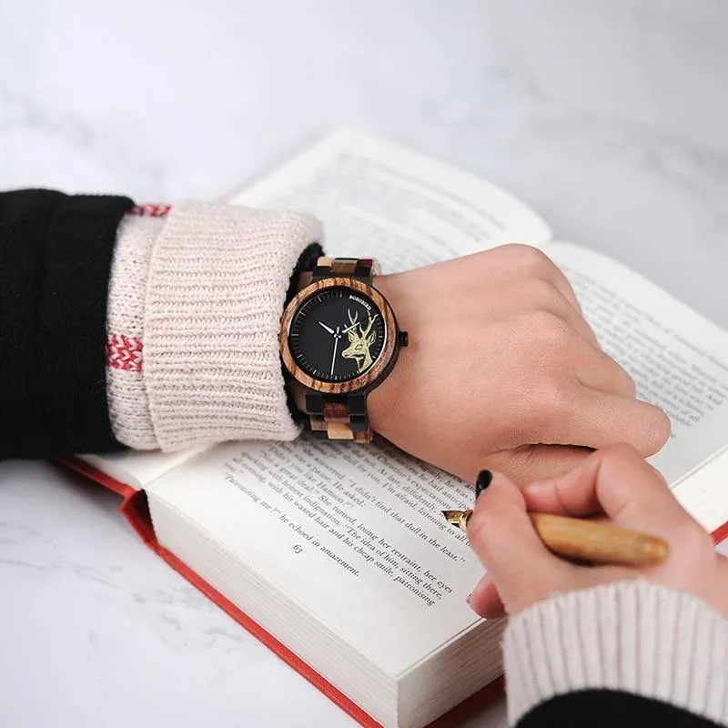 Paar Holz Uhren Männer Frauen Quarz Liebhaber armbanduhr Damen Elch Hirsche Quarz Armbanduhr geschenk erkek kol saati