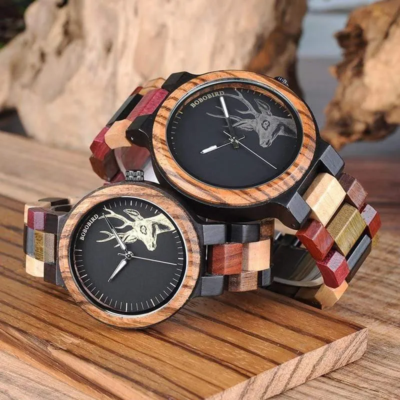 Paar Holz Uhren Männer Frauen Quarz Liebhaber armbanduhr Damen Elch Hirsche Quarz Armbanduhr geschenk erkek kol saati