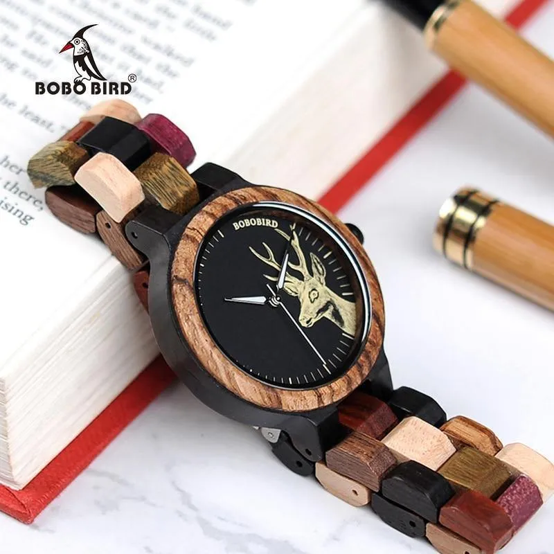 Paar Holz Uhren Männer Frauen Quarz Liebhaber armbanduhr Damen Elch Hirsche Quarz Armbanduhr geschenk erkek kol saati