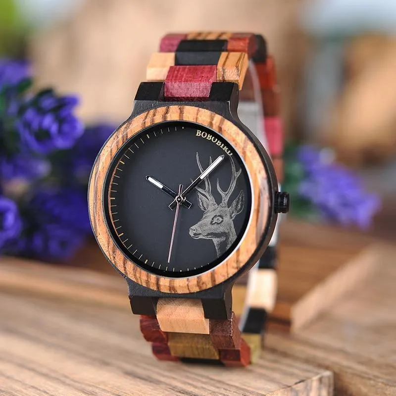 Paar Holz Uhren Männer Frauen Quarz Liebhaber armbanduhr Damen Elch Hirsche Quarz Armbanduhr geschenk erkek kol saati