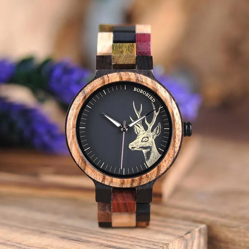 Paar Holz Uhren Männer Frauen Quarz Liebhaber armbanduhr Damen Elch Hirsche Quarz Armbanduhr geschenk erkek kol saati
