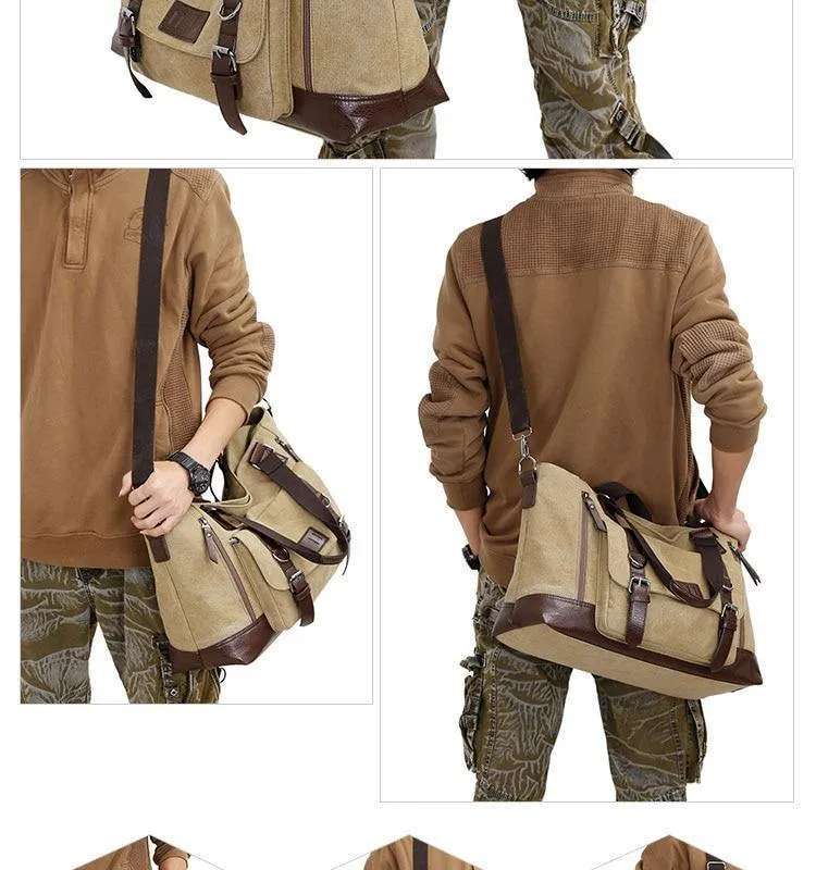 Casual Canvas Männer Reisetaschen Patchwork Leder Gepäck Reisetasche Männer Männliche Schulter Reise Seesäcke Messenger 1324