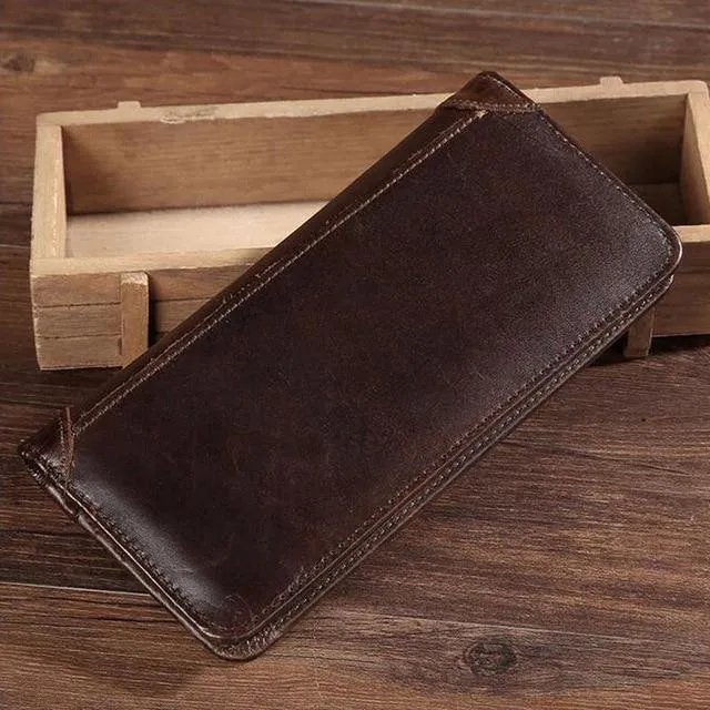 Leder Geldbörse Echtes Rindsleder Männer Bifold Geldbörse Lange Designer Bargeld Münzfach Kartenhalter Clutch Tasche Vintage Männlichen Brieftasche