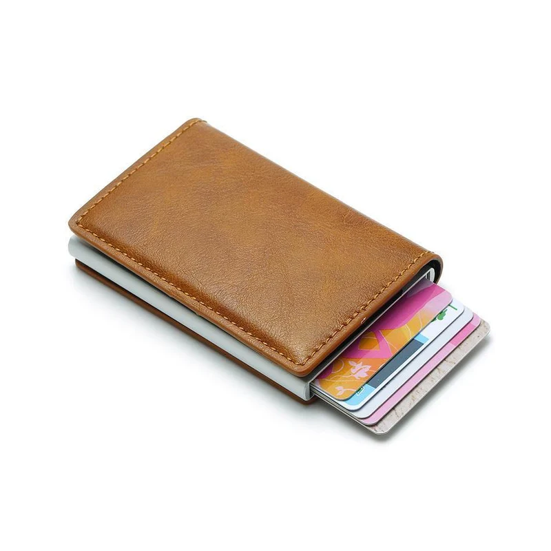 RFID-Blockierung Automatische Aluminium Dünne Männer Brieftaschen Männlichen Mini Schlanke Brieftasche Karte ID Inhaber Walet Kleine Geldbörsen Geldbeutel Valet
