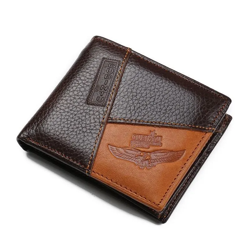 Herren-Geldbörsen aus echtem Leder, Markenbrieftasche, kurze Patchwork-Leder-Geldbörse mit Münzfach mit Reißverschluss
