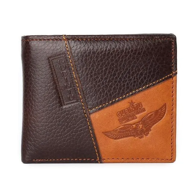 Herren-Geldbörsen aus echtem Leder, Markenbrieftasche, kurze Patchwork-Leder-Geldbörse mit Münzfach mit Reißverschluss