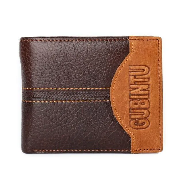 Herren-Geldbörsen aus echtem Leder, Markenbrieftasche, kurze Patchwork-Leder-Geldbörse mit Münzfach mit Reißverschluss