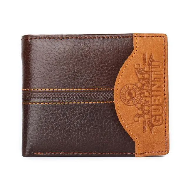 Herren-Geldbörsen aus echtem Leder, Markenbrieftasche, kurze Patchwork-Leder-Geldbörse mit Münzfach mit Reißverschluss