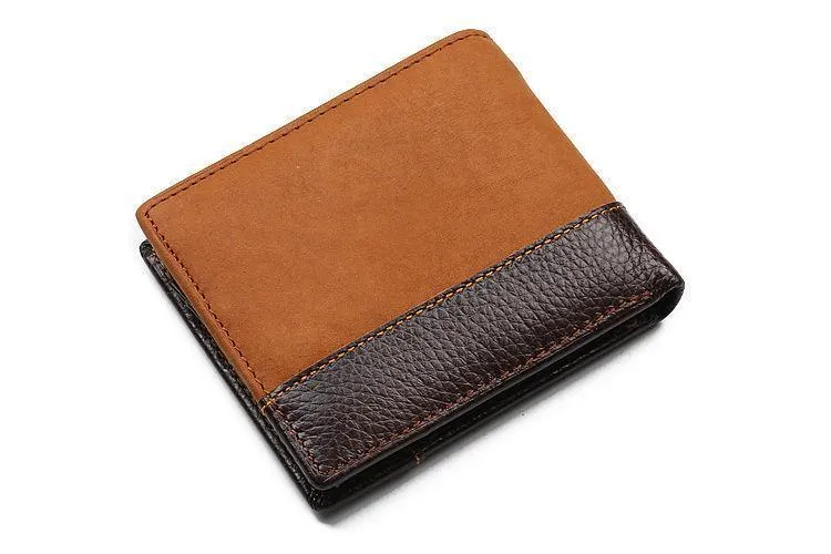 Herren-Geldbörsen aus echtem Leder, Markenbrieftasche, kurze Patchwork-Leder-Geldbörse mit Münzfach mit Reißverschluss