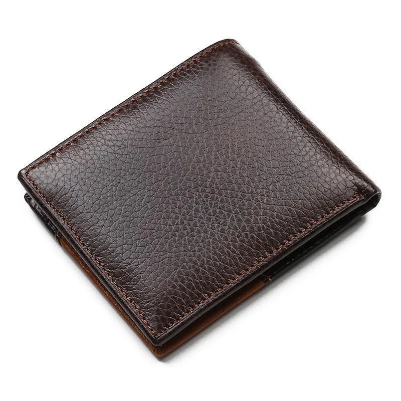 Herren-Geldbörsen aus echtem Leder, Markenbrieftasche, kurze Patchwork-Leder-Geldbörse mit Münzfach mit Reißverschluss