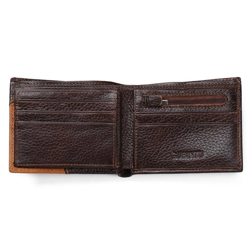 Herren-Geldbörsen aus echtem Leder, Markenbrieftasche, kurze Patchwork-Leder-Geldbörse mit Münzfach mit Reißverschluss