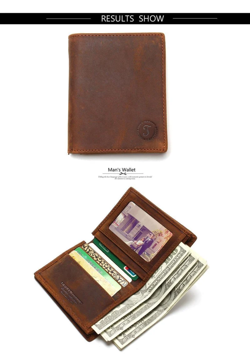 Vintage Crazy Horse handgemachte Leder Herren Geldbörsen multifunktionale Rindsleder Geldbörse aus echtem Leder Geldbörse für Männer