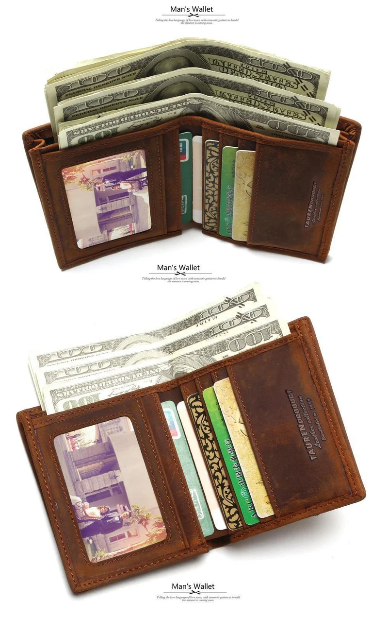 Vintage Crazy Horse handgemachte Leder Herren Geldbörsen multifunktionale Rindsleder Geldbörse aus echtem Leder Geldbörse für Männer