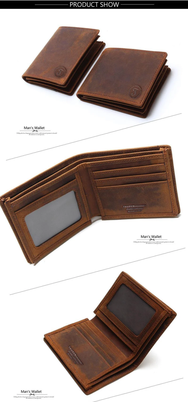 Vintage Crazy Horse handgemachte Leder Herren Geldbörsen multifunktionale Rindsleder Geldbörse aus echtem Leder Geldbörse für Männer