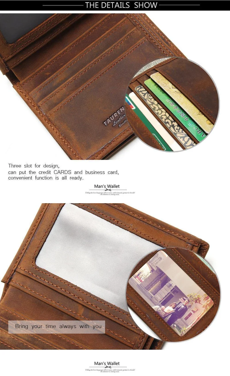 Vintage Crazy Horse handgemachte Leder Herren Geldbörsen multifunktionale Rindsleder Geldbörse aus echtem Leder Geldbörse für Männer