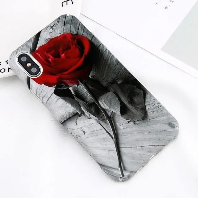 USLION Marble Phone Case For iPhone XS Max XR X Cherry Rose Floral Camellia Flower Case For iPhone 7 8 6 6S Plus Hard PC Cover