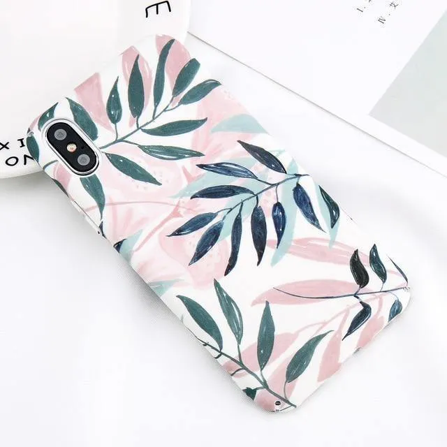 USLION Marble Phone Case For iPhone XS Max XR X Cherry Rose Floral Camellia Flower Case For iPhone 7 8 6 6S Plus Hard PC Cover