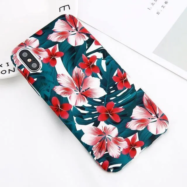 USLION Marble Phone Case For iPhone XS Max XR X Cherry Rose Floral Camellia Flower Case For iPhone 7 8 6 6S Plus Hard PC Cover