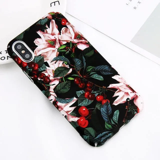 USLION Marble Phone Case For iPhone XS Max XR X Cherry Rose Floral Camellia Flower Case For iPhone 7 8 6 6S Plus Hard PC Cover