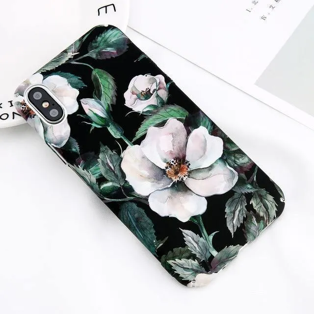 USLION Marble Phone Case For iPhone XS Max XR X Cherry Rose Floral Camellia Flower Case For iPhone 7 8 6 6S Plus Hard PC Cover