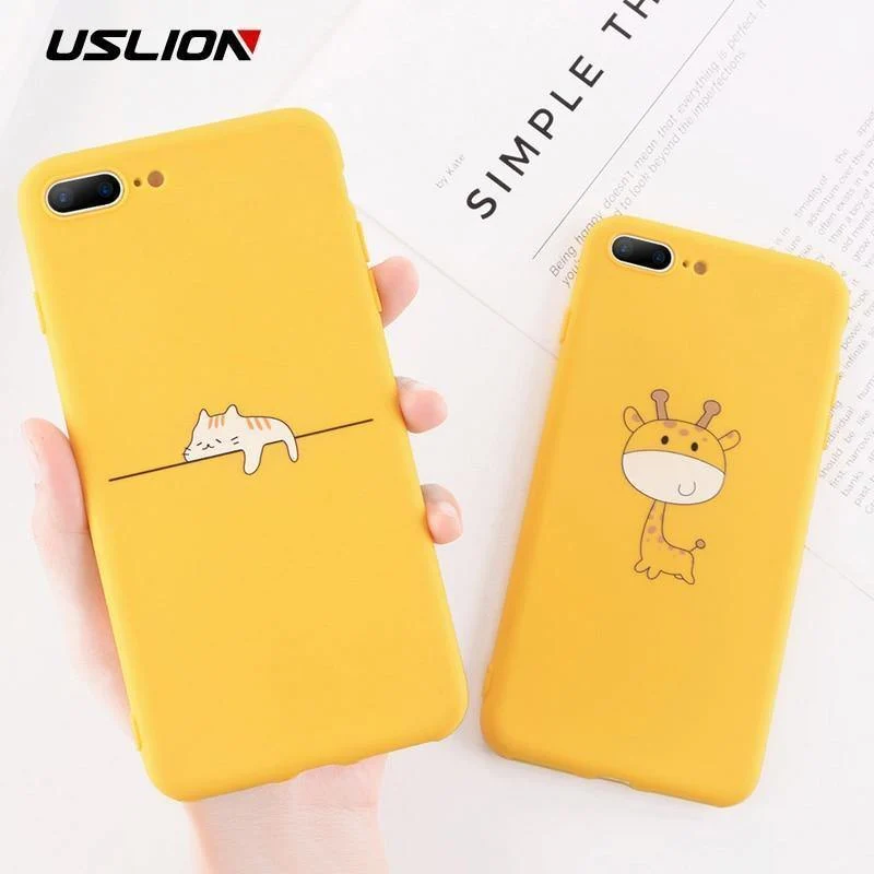 USLION Funny Cartoon Giraffe Phone Case For iPhone 7 8 Plus TPU Silicone Back Cover for iPhone X XR XS Max 6 6S Plus Soft Cases