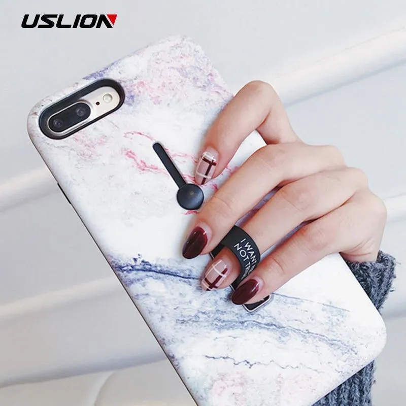 USLION Marble Case For iPhone 7 Plus XR XS Max Hide Ring Stand Holder Phone Cases For iPhone X 8 7 6 6s Plus Hard PC Back Cover