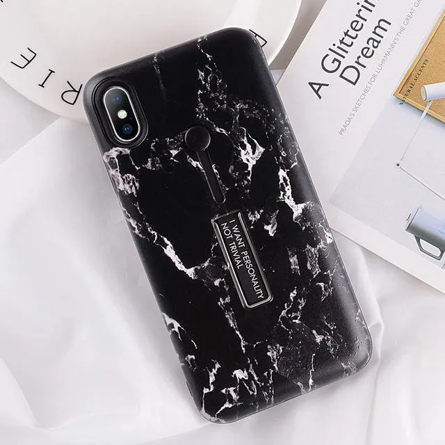 USLION Marble Case For iPhone 7 Plus XR XS Max Hide Ring Stand Holder Phone Cases For iPhone X 8 7 6 6s Plus Hard PC Back Cover