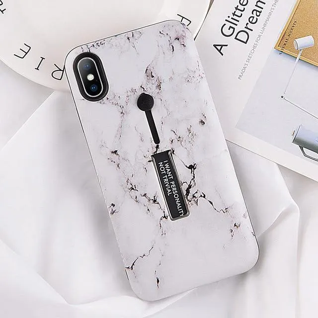 USLION Marble Case For iPhone 7 Plus XR XS Max Hide Ring Stand Holder Phone Cases For iPhone X 8 7 6 6s Plus Hard PC Back Cover