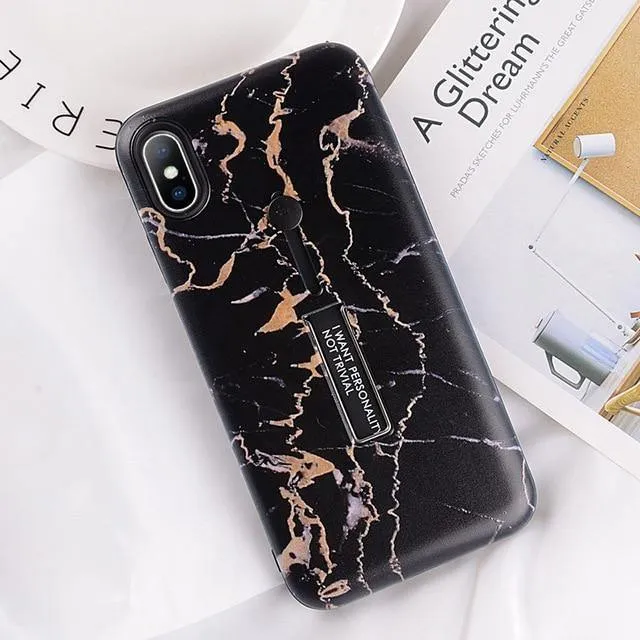 USLION Marble Case For iPhone 7 Plus XR XS Max Hide Ring Stand Holder Phone Cases For iPhone X 8 7 6 6s Plus Hard PC Back Cover