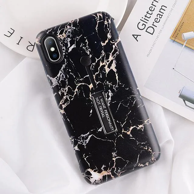 USLION Marble Case For iPhone 7 Plus XR XS Max Hide Ring Stand Holder Phone Cases For iPhone X 8 7 6 6s Plus Hard PC Back Cover