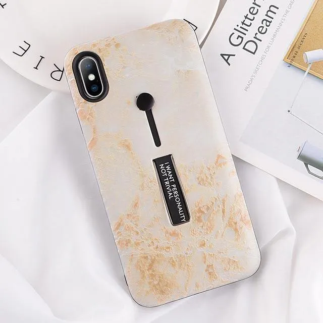 USLION Marble Case For iPhone 7 Plus XR XS Max Hide Ring Stand Holder Phone Cases For iPhone X 8 7 6 6s Plus Hard PC Back Cover