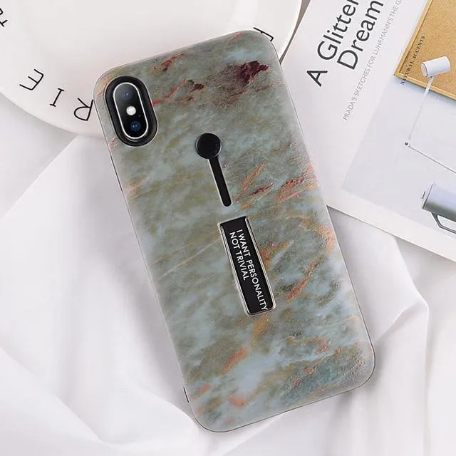 USLION Marble Case For iPhone 7 Plus XR XS Max Hide Ring Stand Holder Phone Cases For iPhone X 8 7 6 6s Plus Hard PC Back Cover