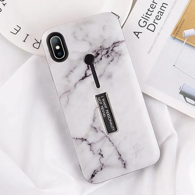 USLION Marble Case For iPhone 7 Plus XR XS Max Hide Ring Stand Holder Phone Cases For iPhone X 8 7 6 6s Plus Hard PC Back Cover
