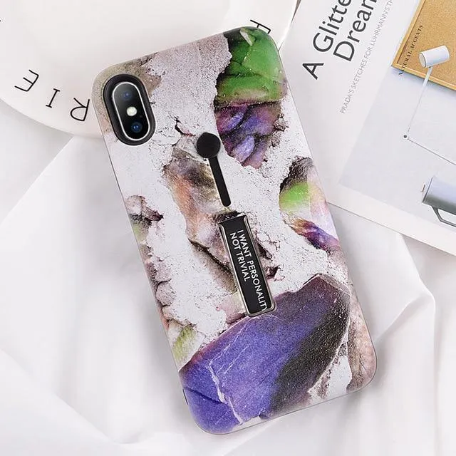 USLION Marble Case For iPhone 7 Plus XR XS Max Hide Ring Stand Holder Phone Cases For iPhone X 8 7 6 6s Plus Hard PC Back Cover