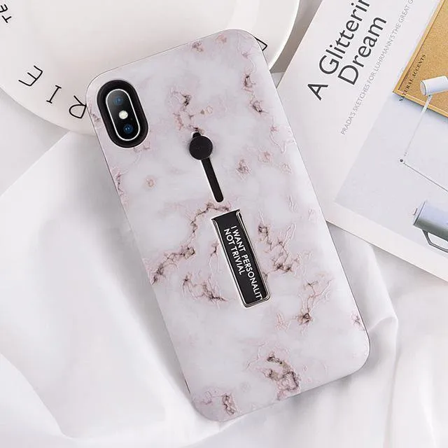 USLION Marble Case For iPhone 7 Plus XR XS Max Hide Ring Stand Holder Phone Cases For iPhone X 8 7 6 6s Plus Hard PC Back Cover