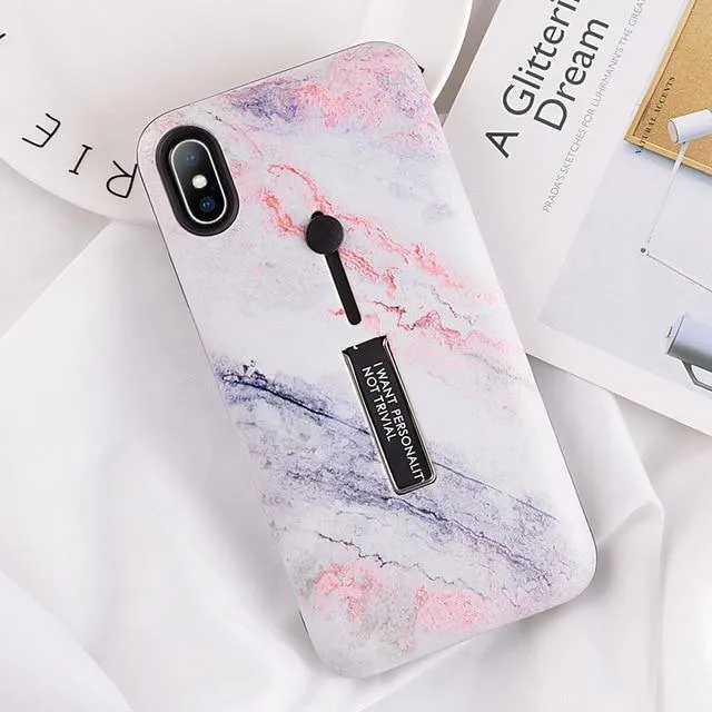 USLION Marble Case For iPhone 7 Plus XR XS Max Hide Ring Stand Holder Phone Cases For iPhone X 8 7 6 6s Plus Hard PC Back Cover