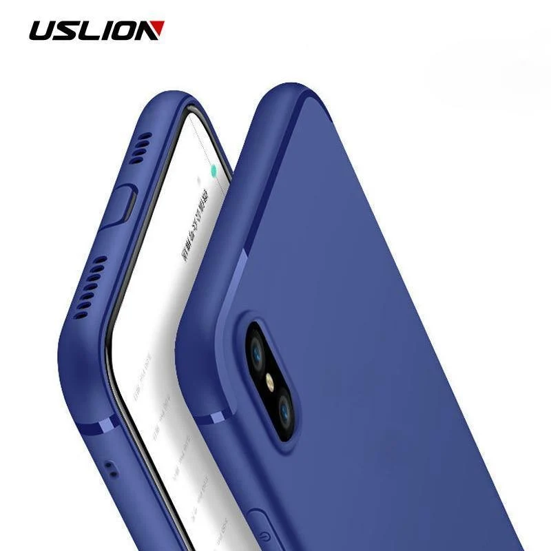 USLION Matte Soft Phone Case For iPhone 7 8 Plus Solid Color Cases For iPhone X 8 7 6 6S Plus Soft TPU Back Cover With Dust Plug